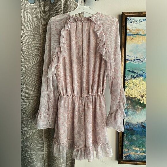 All Saints Romper Womens Sz 2 Pink Floral Rosa V Neck Long Sleeve Ruffle Button - Picture 2 of 12